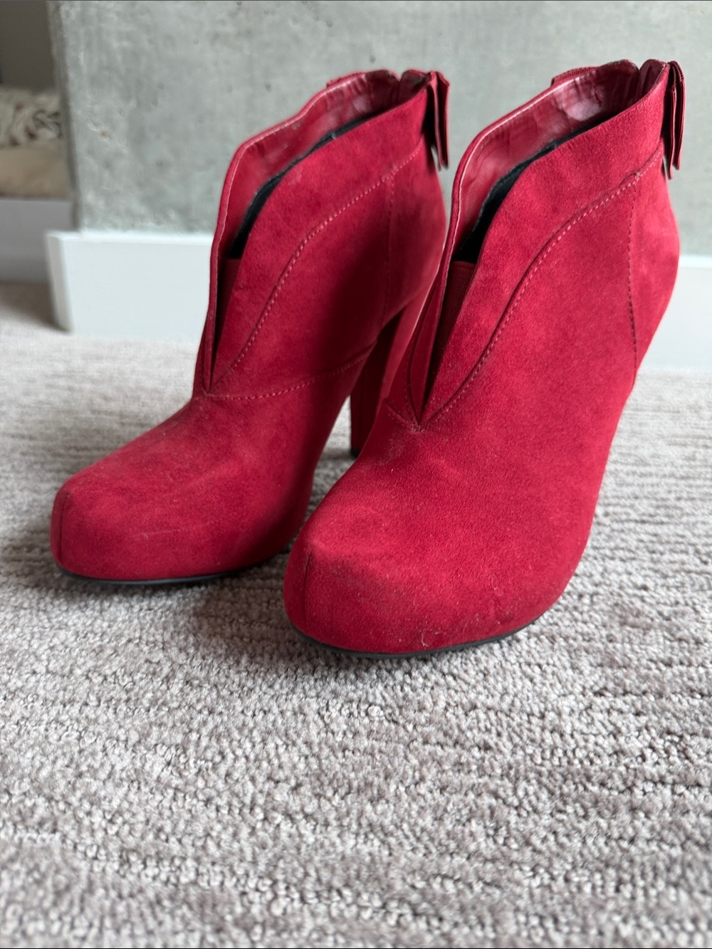 G by Guess Red Suede Platform Ankle Booties